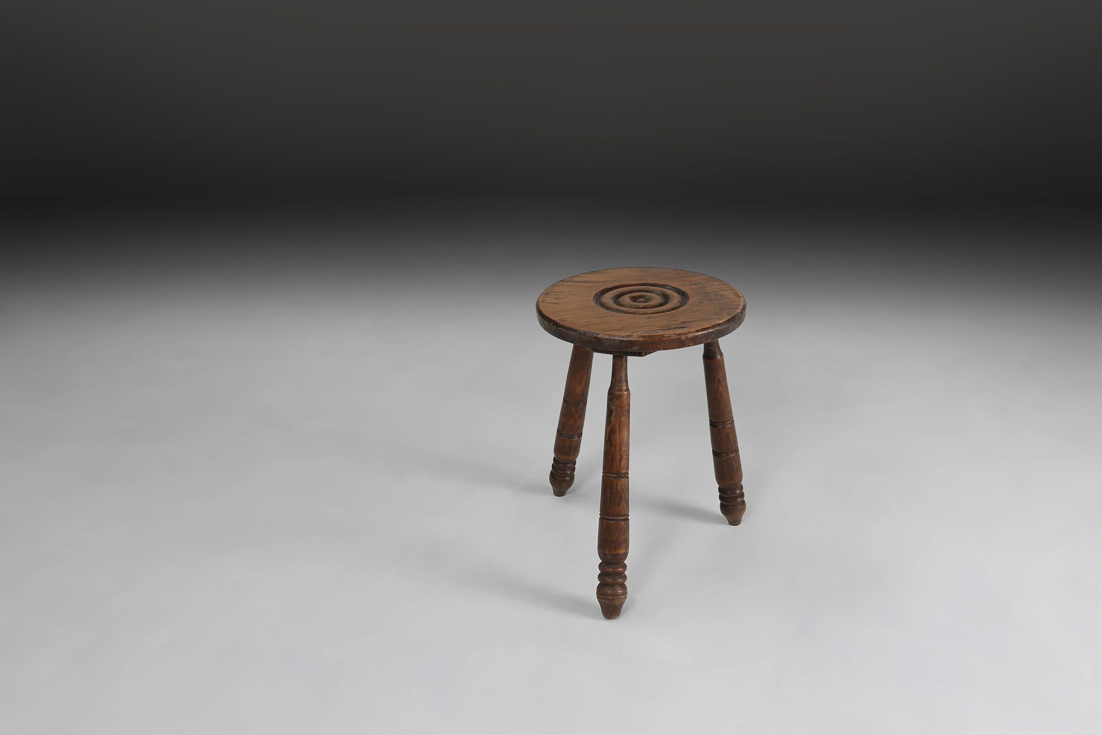 Pair of Vintage low Brutalist tripod Stools, Belgium, 1960sthumbnail